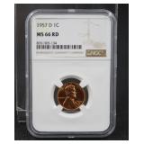 1957D Lincoln wheat cent NGC MS66RD
