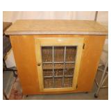 Wooden Rolling Cabinet w/ Glass Door, Note: Broken