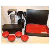 New 6 pc Utensil Set, 4 pc. Ceramic Bowl Set &