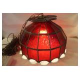 Vintage Stained Red Glass Hanging Lamp, Works