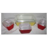 4 Pyrex Refrigerator Dishes w/ Glass Lids: