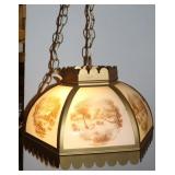 Currier & Ives Glass & Metal Hanging Lamp
