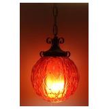 Red Glass Hanging Lamp, Works, 8"D