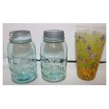 Goebel Wildflower Vase & 2 Blue Atlas Canning Jars