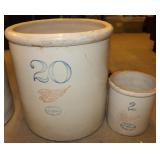 20 and 2 Gallon Red Wing Crocks; Both have cracks