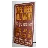 Free Beer All Night Metal Sign10"x20"