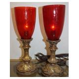 Pair of 15.5" tall Red Glass Lamps, Both Work