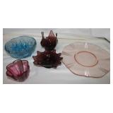 Colored Candy Dishes, Bowl & Plate;