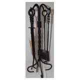 Metal Fireplace Tool Set: Broom, Pick, Shovel &