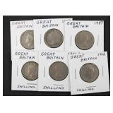 6 different Great Britain schilling