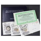 US 1ST DAY ISSUE SUSAN B ANTHONY STAMP/ COINS SET