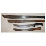 4 Knives: 22" Blade Machete, 16.5" Blade &