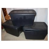 3) 20 Gal Black Plastic Storage Totes