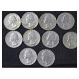 10) 1964 Quarters (90% Silver)