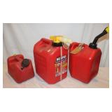 3 Plastic Red Gas cans: 2-1/2, 2, 1.4 Gal