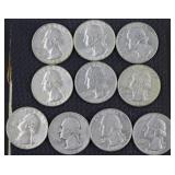 10) 1964 Quarters (90% Silver)