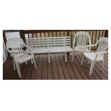 3 Plastic Patio Chairs & Bench 59x19x29'