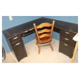 AS-IS L Shaped 4 Drawer Wooden Desk w/ Chair;