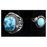Sterling & Mex .925 Silver Turquoise Rings Size 10