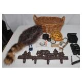 Medium Raccoon Hat, Cast Iron Hook, Antlers &