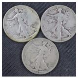 3) 1943 Walking Liberty Half Dollars