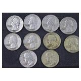 10) Quarters 90% Silver: 5) 1958, 5) 1957