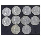 10) 1964 Quarters (90% Silver)