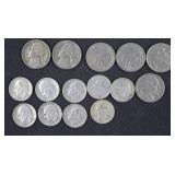 9 Dimes (90% Silver), 4 Buffalo & 2 Nickels: