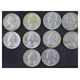 10) 1964 Quarters (90% Silver)