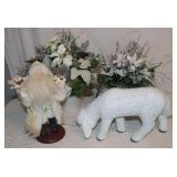 Ceramic sheep, Flower Décor & Santa Figure;
