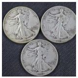 3) 1943 Walking Liberty Half Dollars