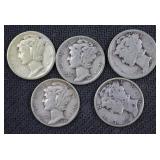 5) Mercury Dimes: 1941, 1942, 1944, 2) 1945