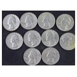 10) 1964 Quarters (90% Silver)