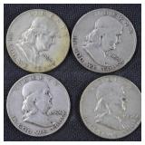 4) 1954 Franklin Half Dollars (90% Silver)
