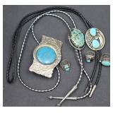 Turquoise Rings, Belt Buckle, & Bolo Ties: