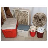 2 Fans & 4 Coleman Coolers: