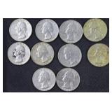 10) 1964 Quarters (90% Silver)