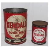 2 Vintage Kendall Oil Cans: 1 Qt. & 8 ounce