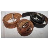 3 Leather Belts: 1 is Size 34, other 2 Unknown