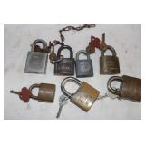 7 Vintage padlocks w/keys Herd, Elgin, Sargent,ï¿½