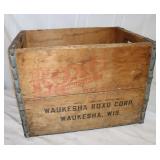 Roxo Waukesha Wis Wooden Metal Edged Crate,