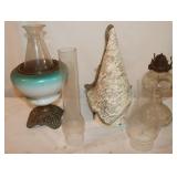 2 Oil Lamps w/ Extra Chimney & Bird House