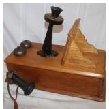 Vintage Oak Kellogg Style Hand Crank Telephone