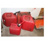 4 Plastic Gas Cans, 3- 5 gal, 1-2 gal