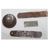 US Indian Service Button & 3 Wisconsin Trap Tags