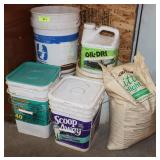 5 Pails, 1) 25 lb. Bag & 10 lb. Jug of Cat Litter