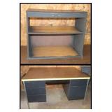 6 Drawer Metal Desk w/ 3 Shelf Wood Top