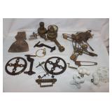 Box of Vintage Gauges, Porcelain Faucet Handles &