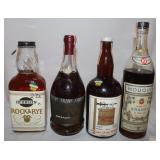 4 Vintage Collectible Brandy & Whisky Bottles: