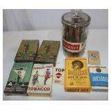 Vintage Cigar Glass Jar & Packs of Cigars;